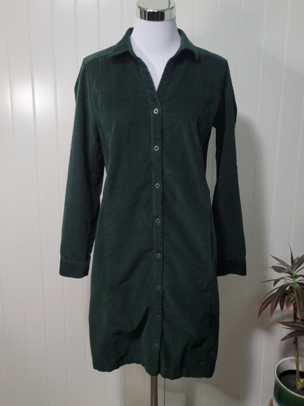 J. Jill Evergreen Quiet Luxury Old Money Corduroy Button Front Midi Shirt Dress